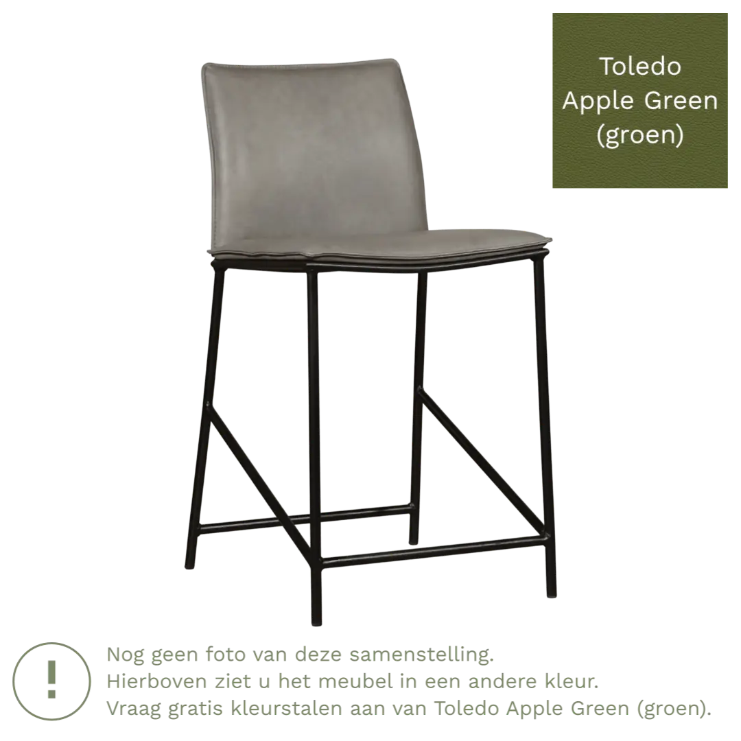 afbeelding van Leren barkruk laag Favor - Toledo Apple Green (groen) - poten staal rond zwart